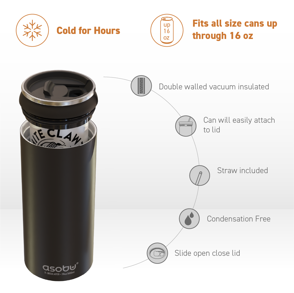 12oz Standard Can Cooler | Jet Black - Leak-Proof, BPA Free