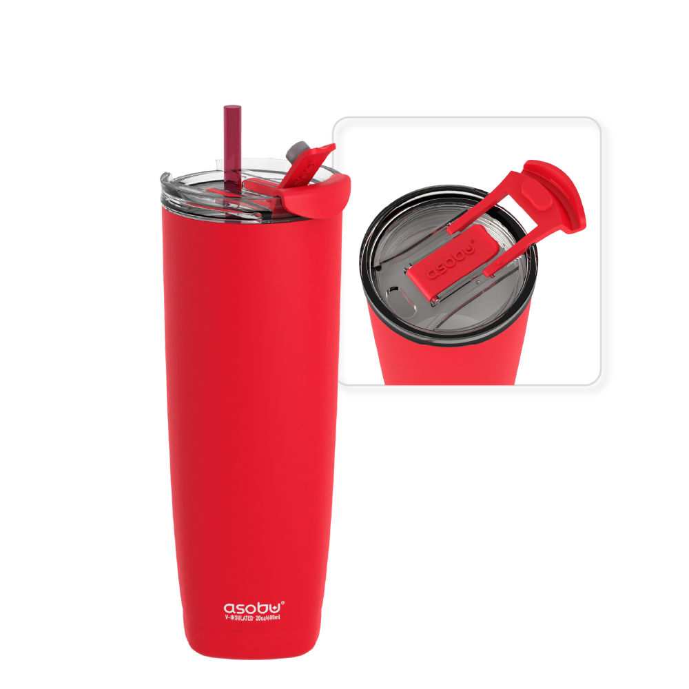 ASOBU Simply Clear Insulated Water Bottle/Travel Mug, Red - 14 oz