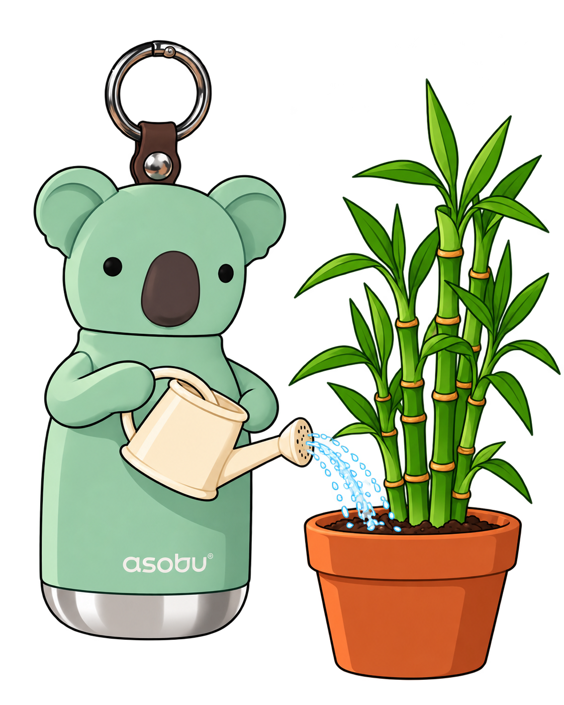 Mini Koala Bestie watering a bamboo plant