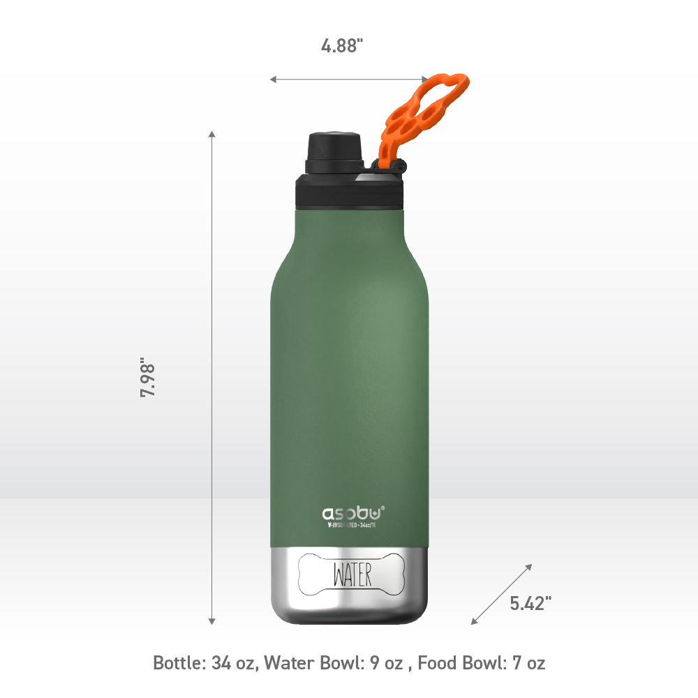 ASOUB Green Buddy Insulated Bottle and Dog Bowl, Large