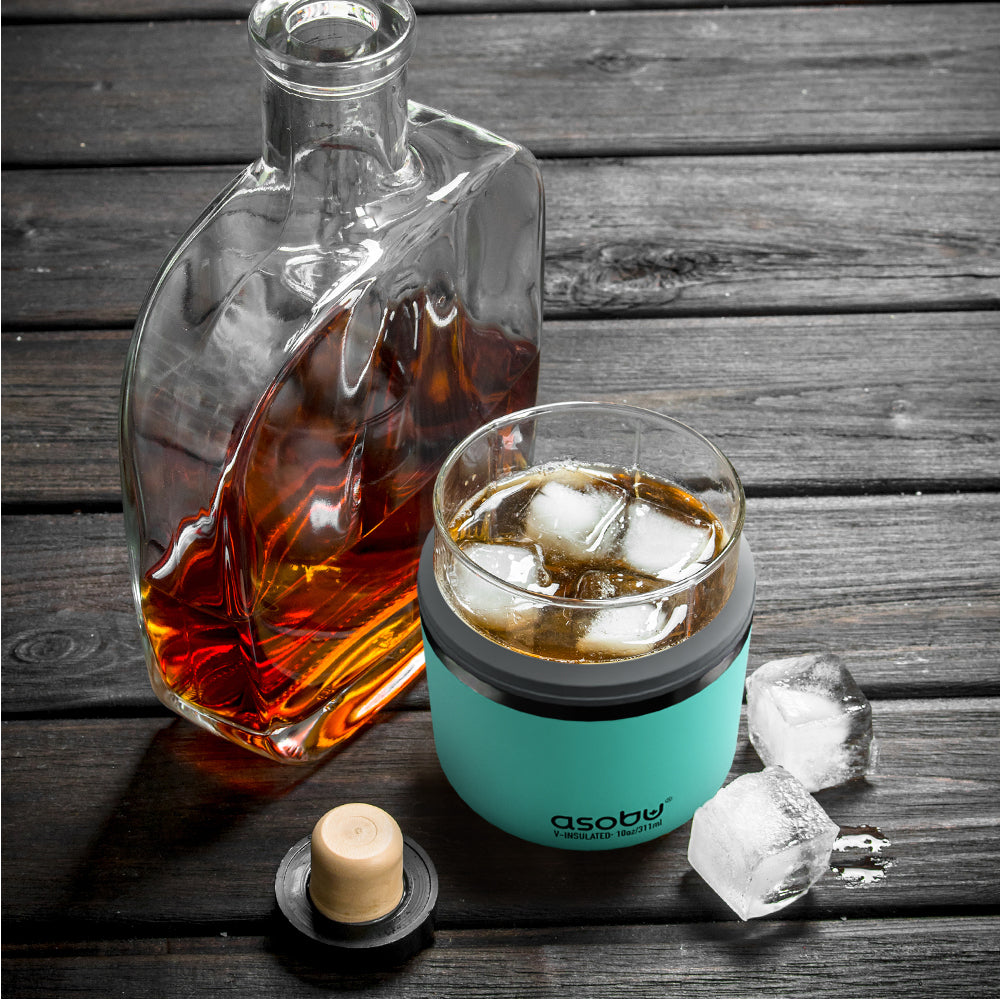 Asobu Whiskey Old Fashion Glass with Insulated Stainless Steel Sleeve - Teal